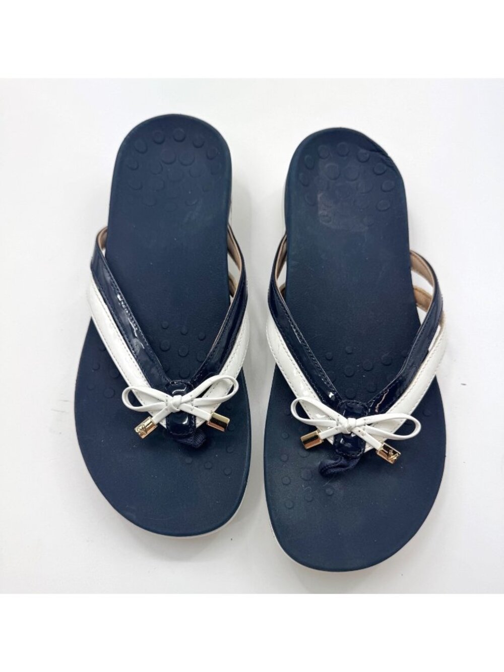 Vionic Bella X Womens Orthotic Flip Flops Navy & White Size 8.5 Bow Accent - Picture 2 of 8
